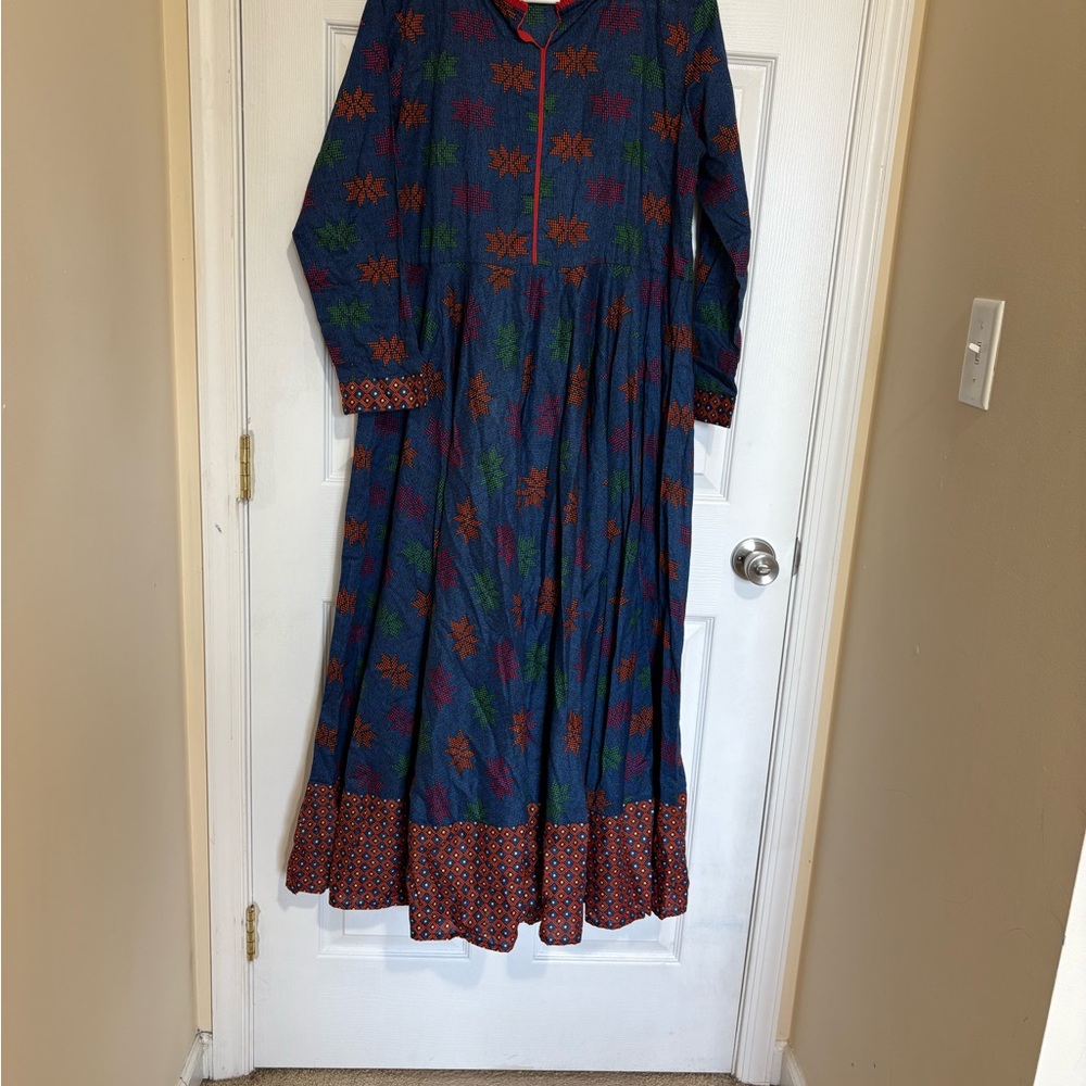 Floral Blue and Red Maxi Dress